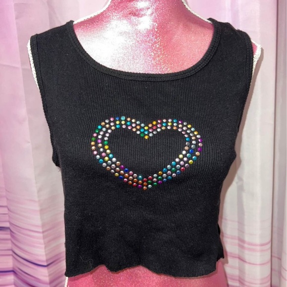 rainbow rhinestone heart tank top - Picture 1 of 2